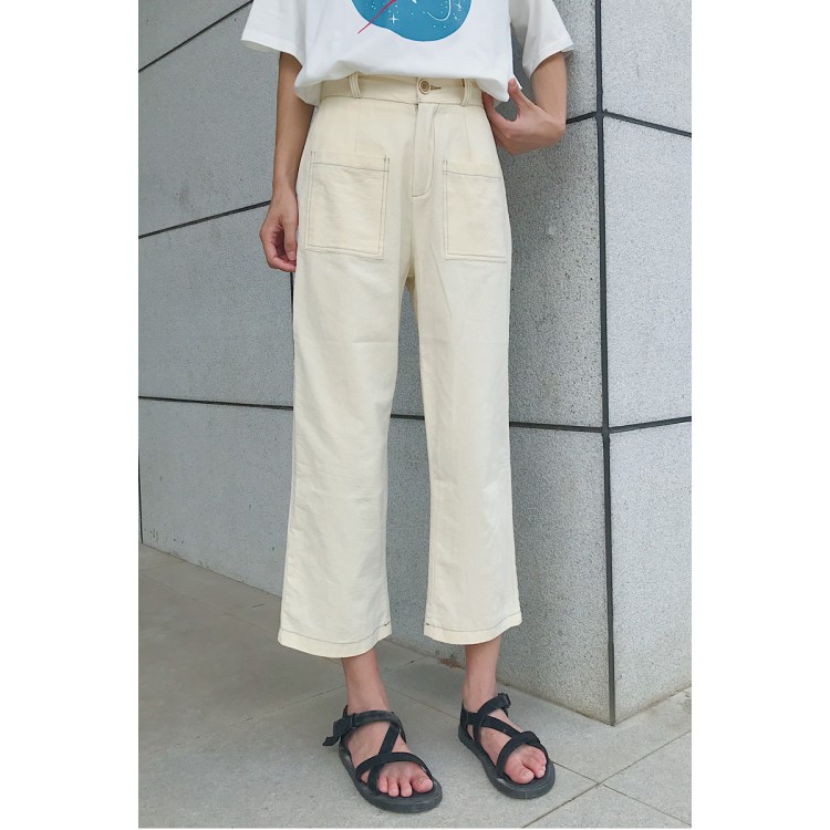 8261, lockere, gerade Jeans mit weitem Bein und Taschen-4