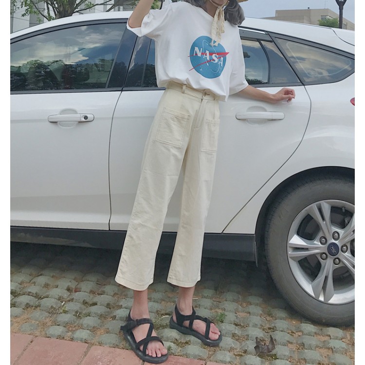 8261, lockere, gerade Jeans mit weitem Bein und Taschen-5