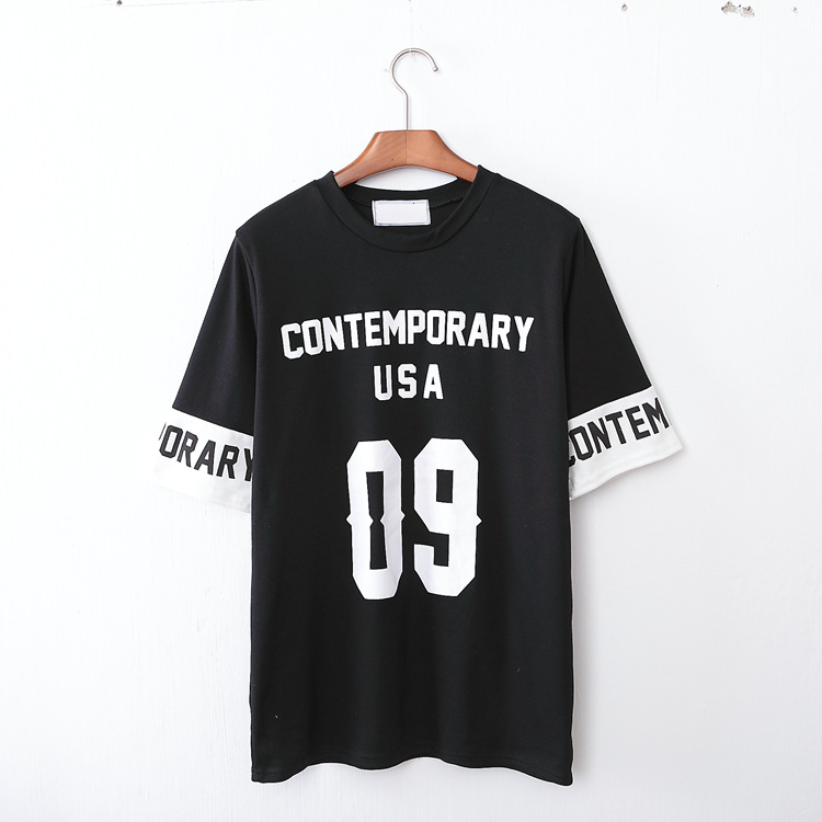 TE1075 Loses langes T-Shirt mit Spleiß-Buchstabendruck im neuen Stil-2