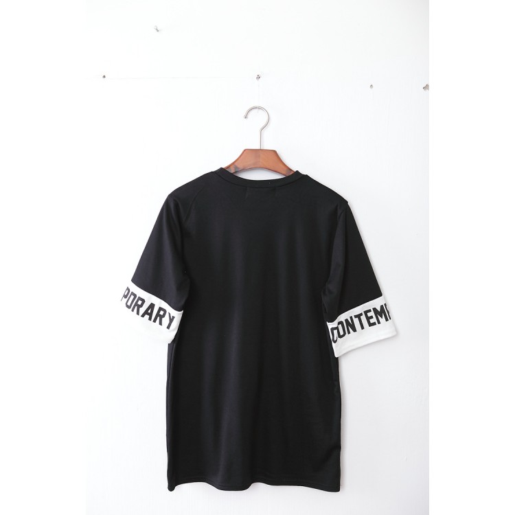 TE1075 Loses langes T-Shirt mit Spleiß-Buchstabendruck im neuen Stil-4