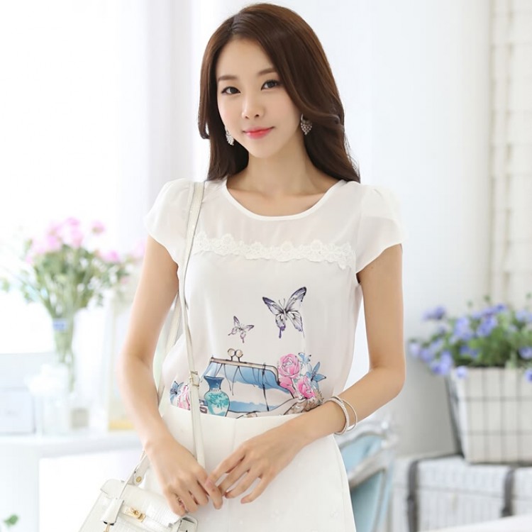 TE1527WSSP Sommer-Chiffonhemd mit Spitzenspleißdruck-1