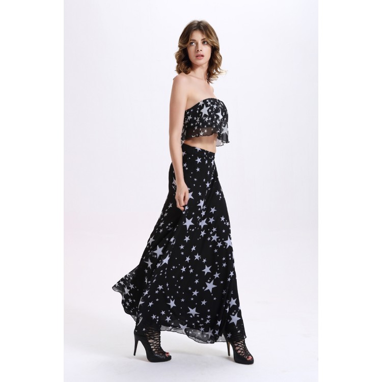 TE2114OMSS Europe Fashion Stars zitterndes Chiffon-Boob-Tube-Top mit unregelmäßig geschlitztem Rock-4