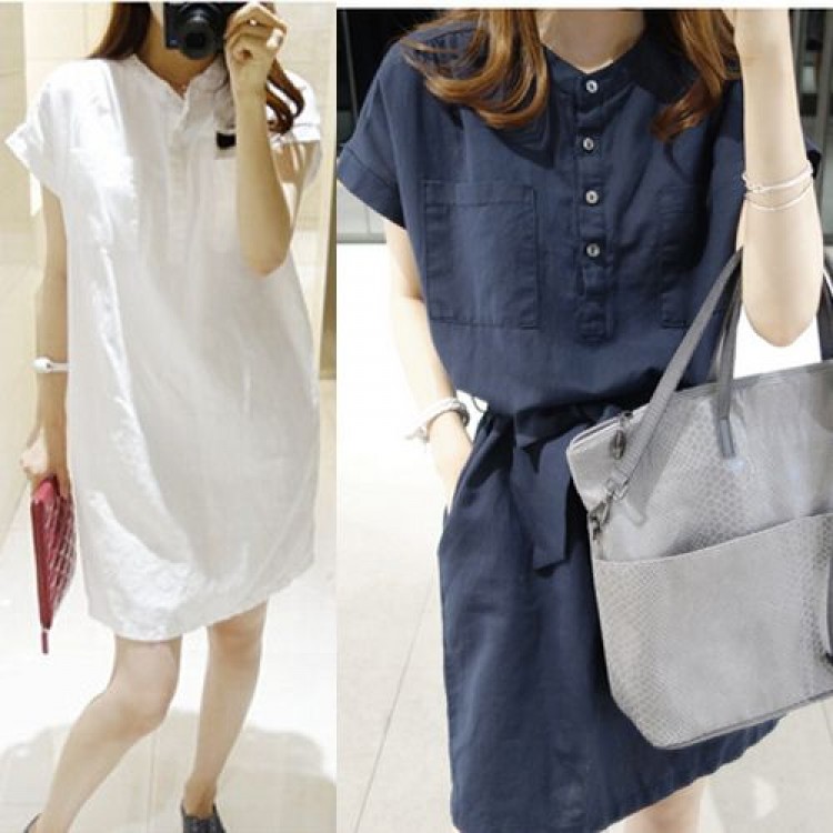 TE2612 Koreanische Mode reine Farbe Schnürung schlank warten Temperament Kleid-7