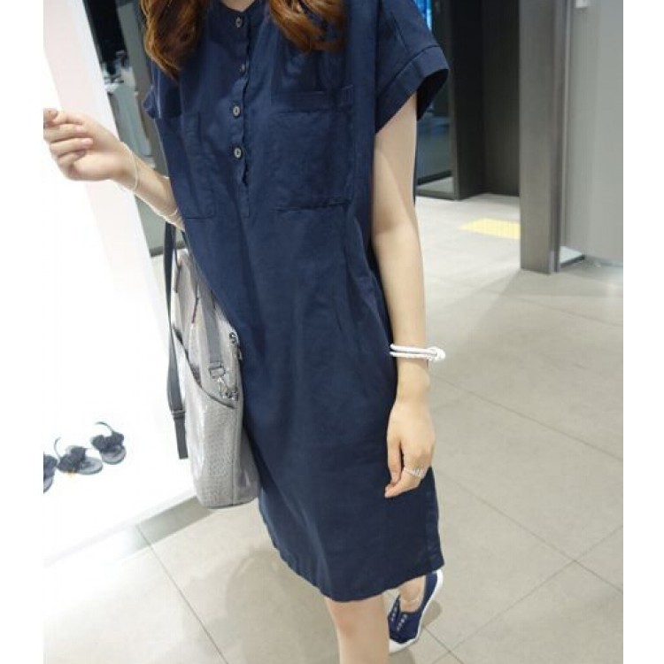 TE2612 Koreanische Mode reine Farbe Schnürung schlank warten Temperament Kleid-2