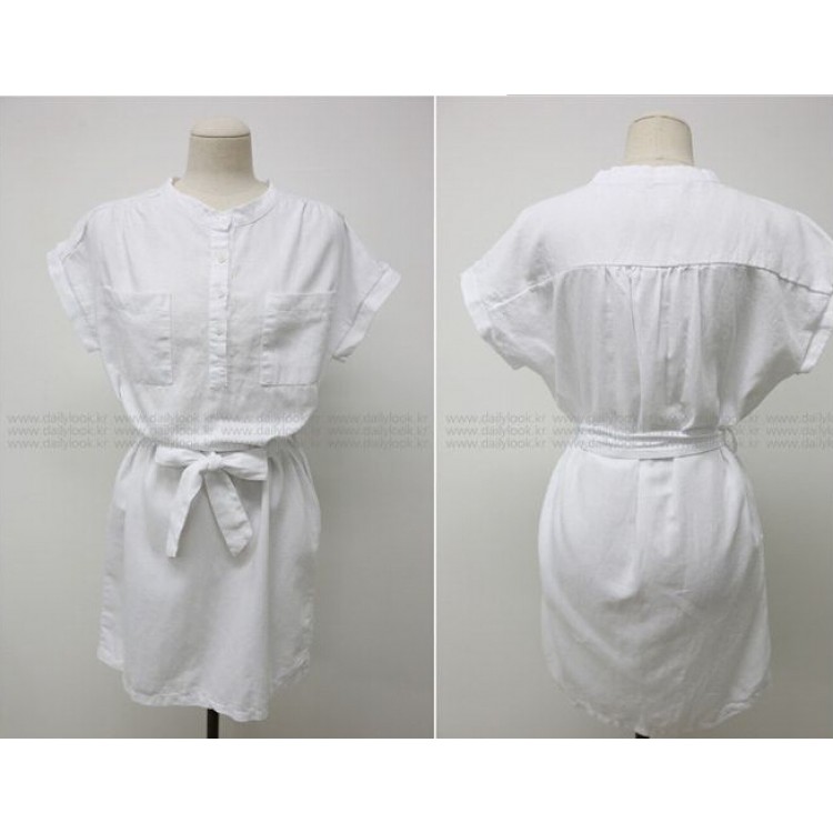 TE2612 Koreanische Mode reine Farbe Schnürung schlank warten Temperament Kleid-5