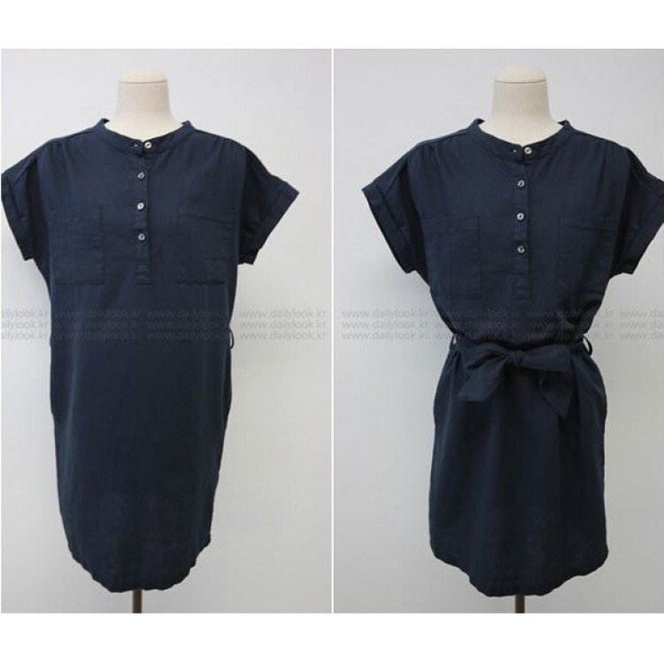 TE2612 Koreanische Mode reine Farbe Schnürung schlank warten Temperament Kleid-6