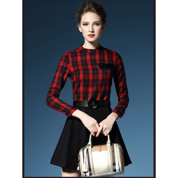 TE2729AMN Kariertes, temperamentvolles A-Linien-Kleid im neuen Stil-2