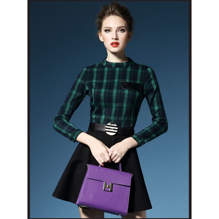 TE2729AMN Kariertes, temperamentvolles A-Linien-Kleid im neuen Stil-6