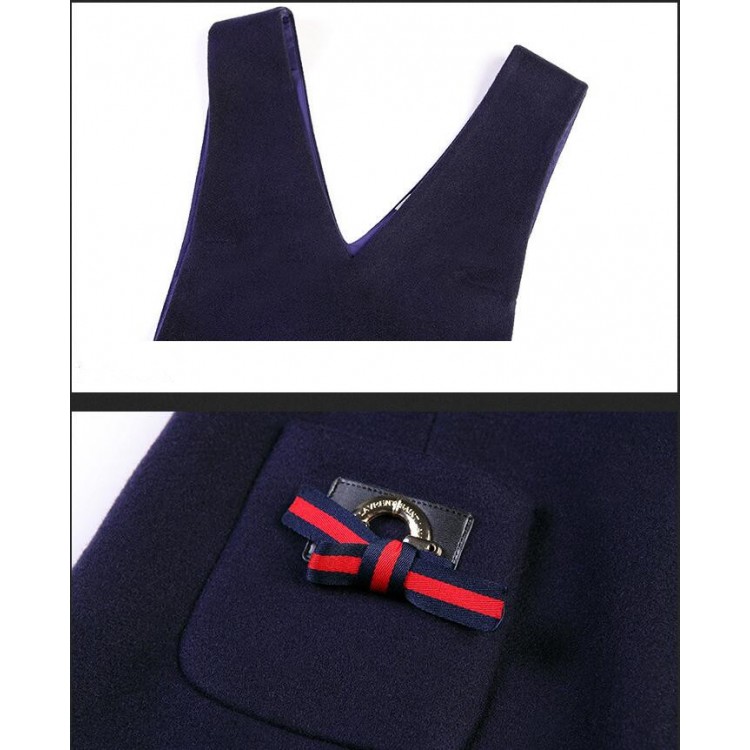 TE6512YZS Wollkleid mit Schleife und A-Linie im euramerikanischen Stil mit Hosenträgern-4