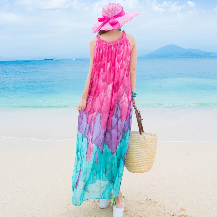 TE8655MSJ Bohemia Chiffon-Strandkleid mit Farbverlaufsdruck-2