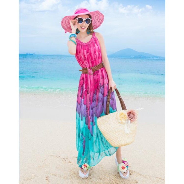 TE8655MSJ Bohemia Chiffon-Strandkleid mit Farbverlaufsdruck-7